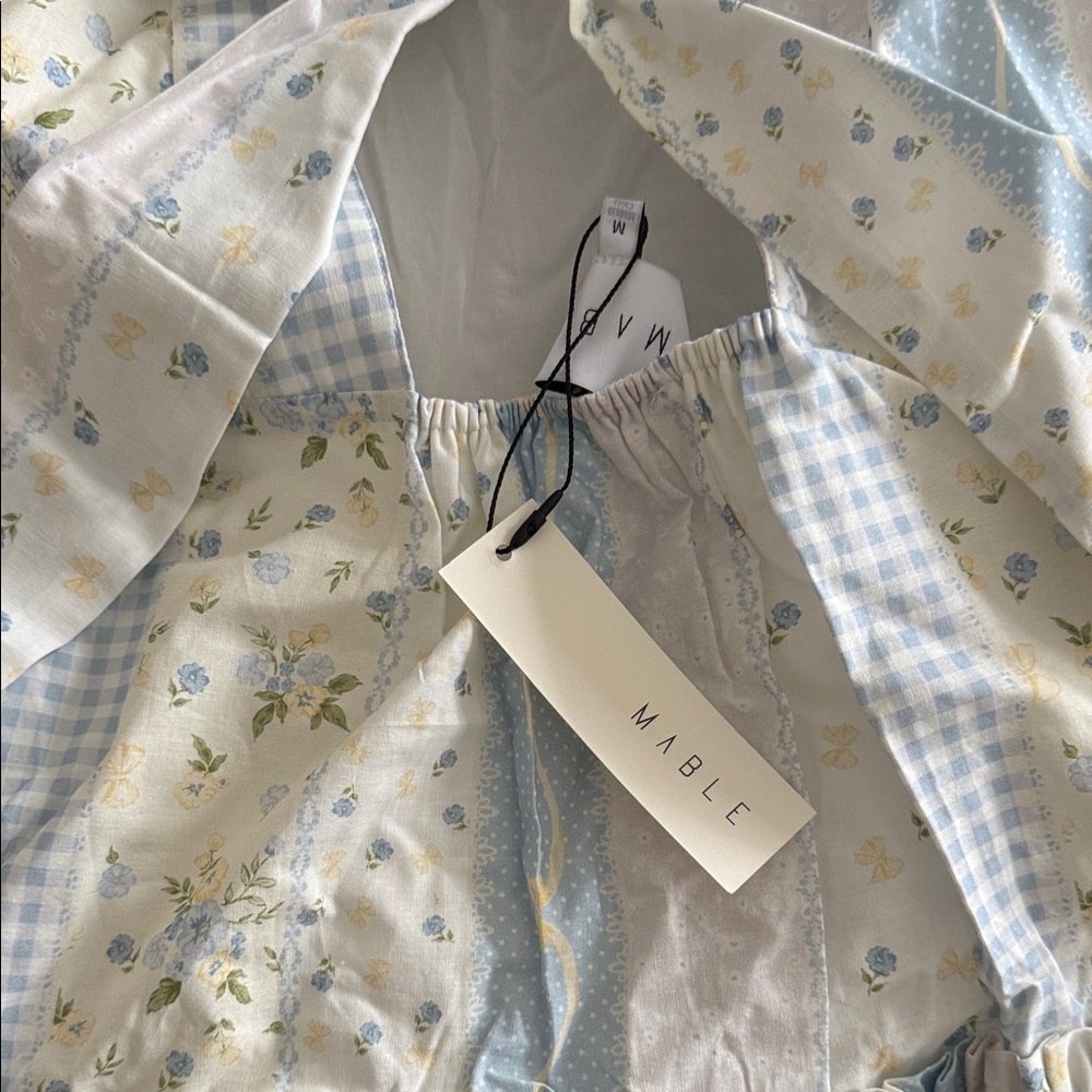 Light Blue & Cream Floral Tiered Mini Dress - Picture 3 of 4